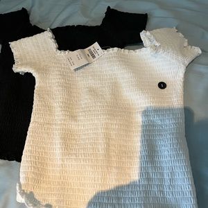 Hollister set of 2 NWT new black white ruffle crop top short so cute size small